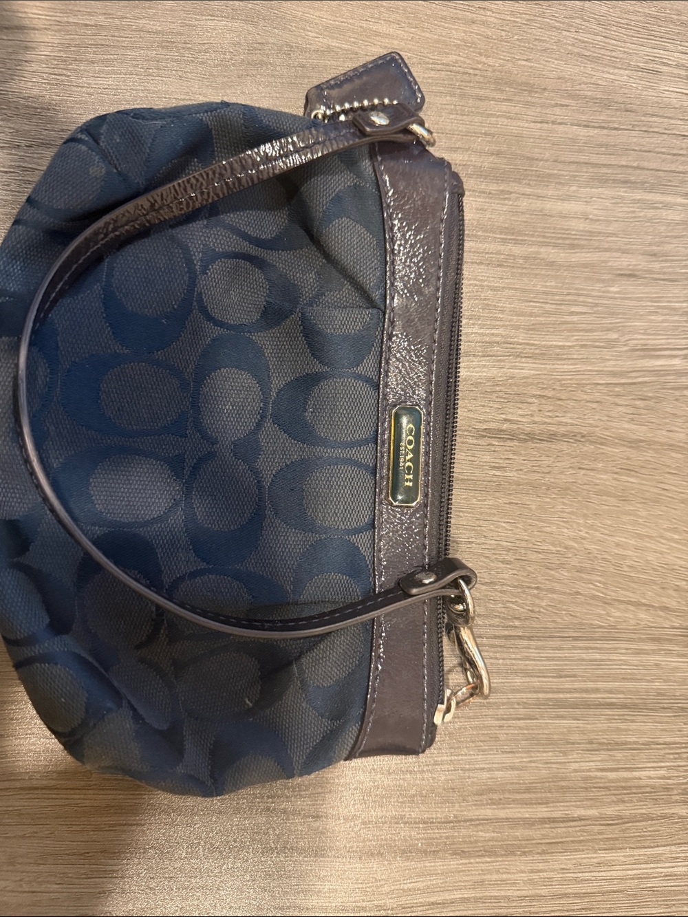 Coach Navy and Dark Brown Signature Canvas Shoulder Bag